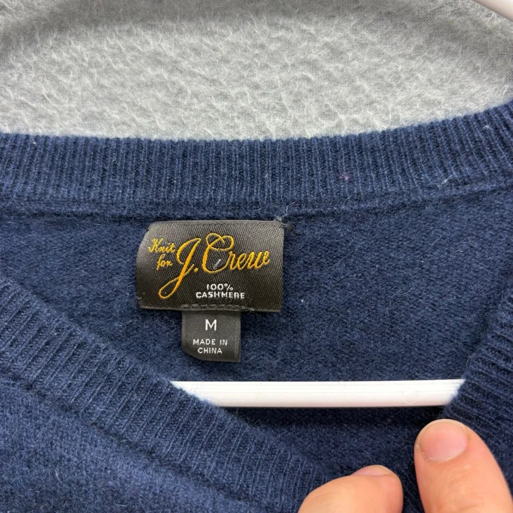 Knit for J. Crew Mens 100% Cashmere Sweater Long Sleeve Navy Blue Classic Size M